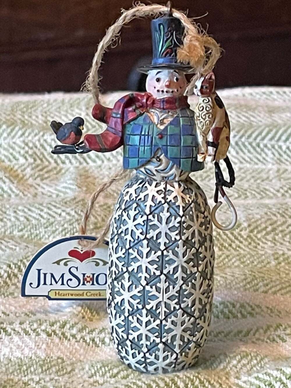 Jim Shore Heartwood Creek Snowman Ornament with Cat, Folk Art
